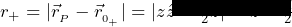 r_+=|\vec{r}_{_P}-\vec{r}_{_{0_+}}|=|z \hat{z}-\frac{d}{2} \hat{z}| = z-\frac{d}{2}