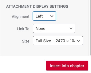 Alignment, Link To, and Size settings.