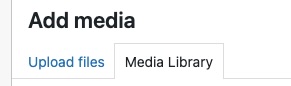 Add media screen with the two tabs "Upload files" and "Media Library"