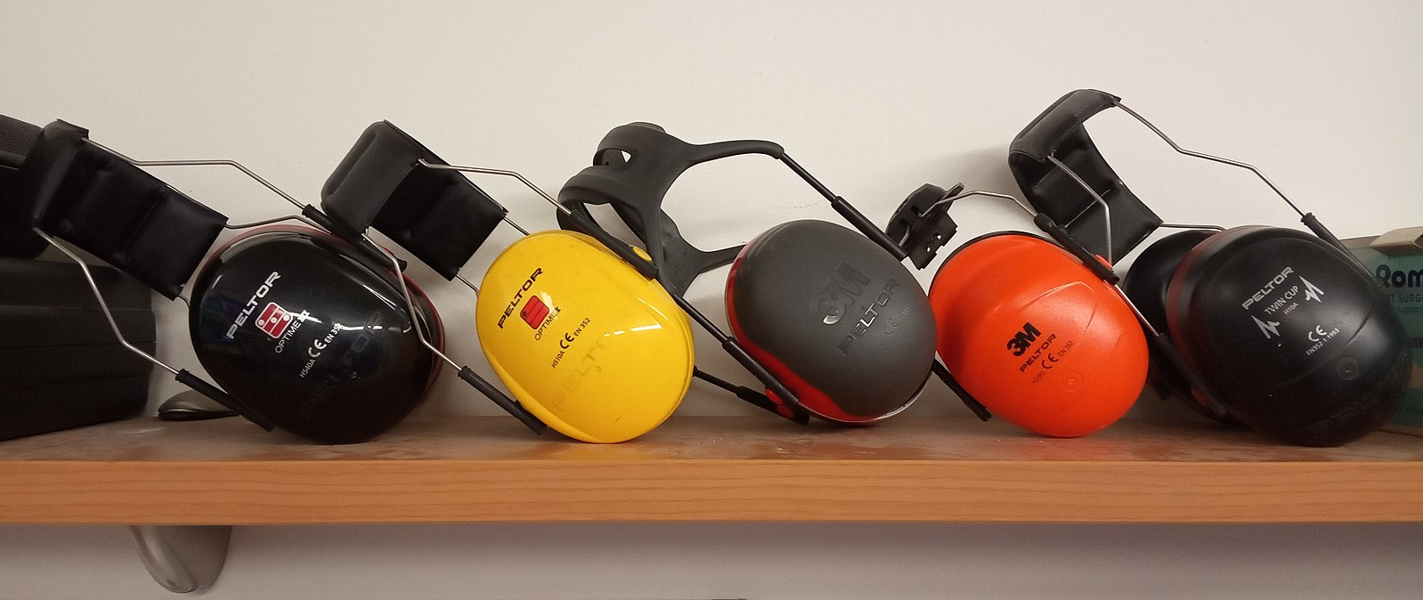 A display of several pairs of over the ear noise protection or ear muffs
