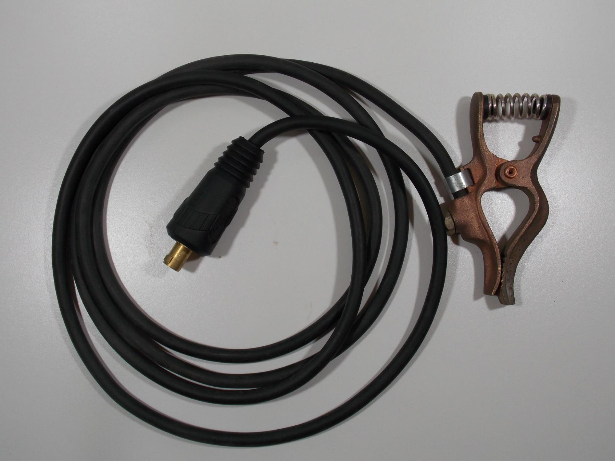 A welding lead, work clamp, and twist lock connector.