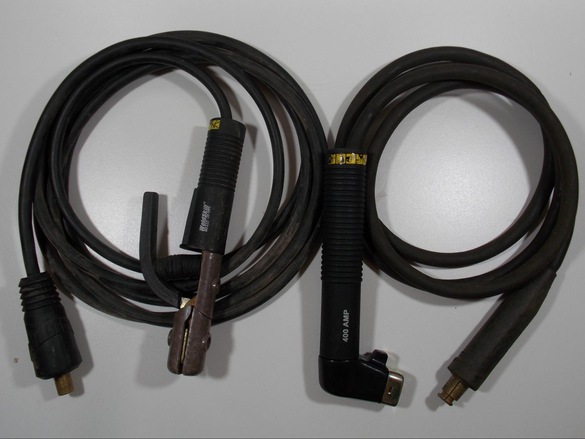 An alligator clamp and a twist lock type electrode holder with leads and connectors.