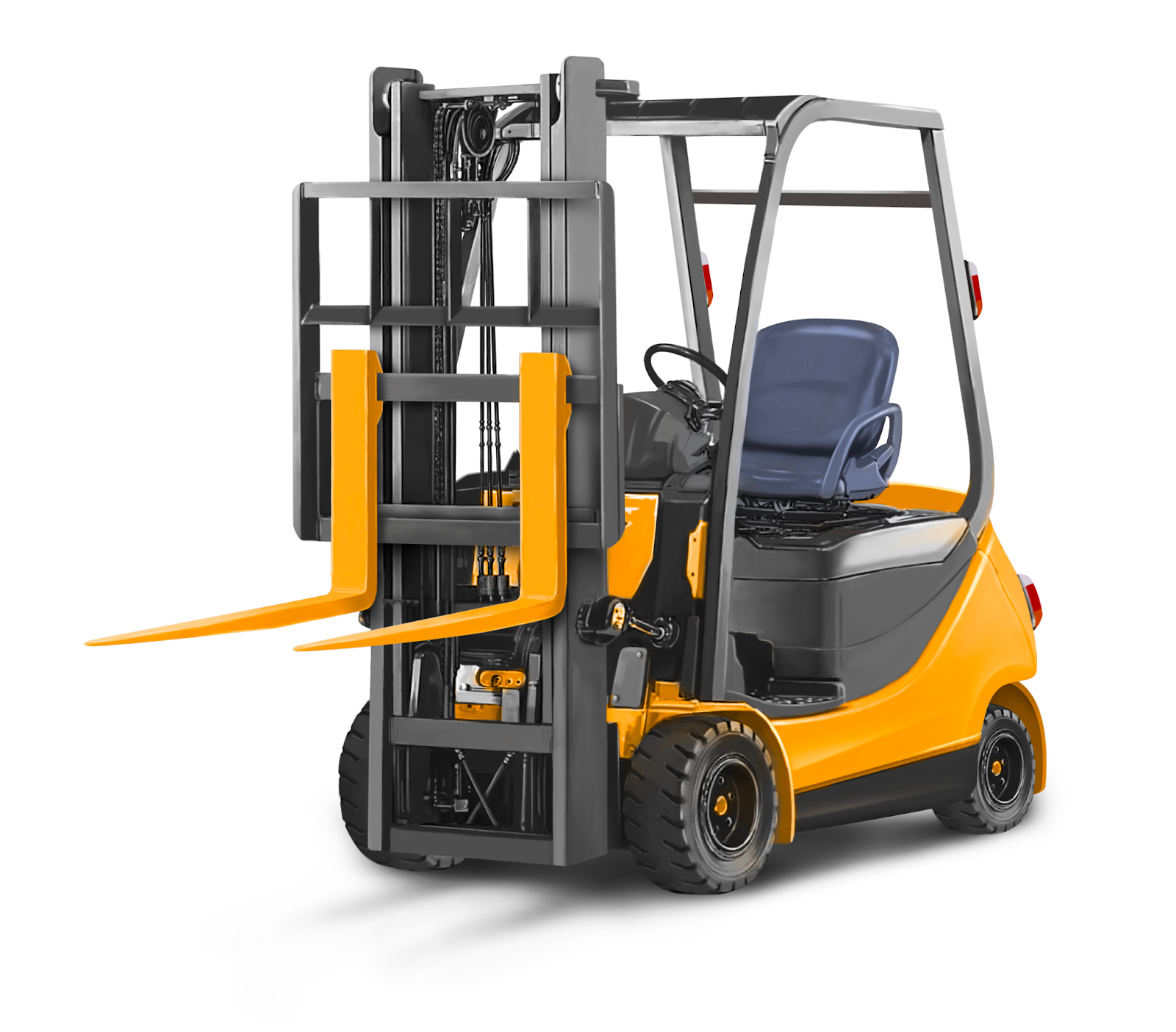 A forklift with its forks raised.