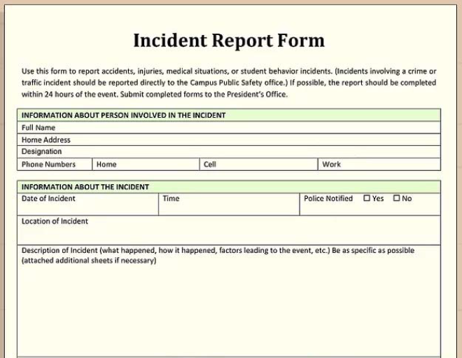 incident report sample essay