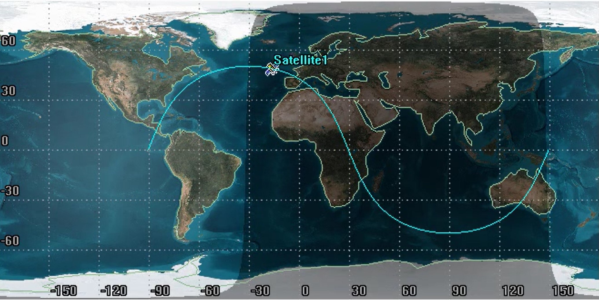 The provided image illustrates the concept of a ground track, a 2D representation of the Earth that displays the trajectory of a spacecraft over its surface. This visualization is a valuable tool for understanding the geometry and physical layout of an orbit in relation to the Earth's geography. The animation likely demonstrates how the spacecraft's ground track changes over time, showcasing the repetitive nature of certain types of orbits.