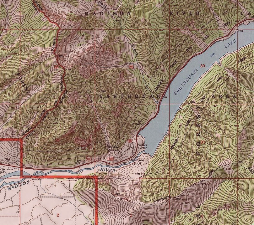 Topographical Map of the region where an earthquake lead to a landslide that created a new lake.