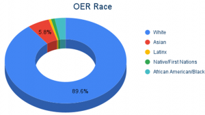 Doughnut chart showing 89.6% of OER is created by white authors