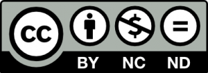 An image depicting one of the options for Creative Commons Licensing. Each designation appears in a box with the letters CC for Creative Commons inside a circle on the left, followed by an icon of a person in a circle to indicate attribution, followed by, where applicable, another symbol in a circle indicating additional restrictions on using the Creative Commons materials. This image includes the icon of a person inside a circle, indicating that the user must attribute the work to the creator. This image also contains a strikethrough dollar sign inside a circle, indicating that the user may not profit from sharing the licensed material. Finally, this image includes the equal sign inside a circle, indicating that the user may not modify or adapt the material in any way.