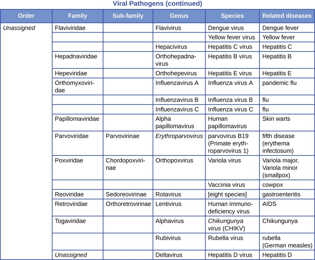 A table summarizing viral pathogens - continuation