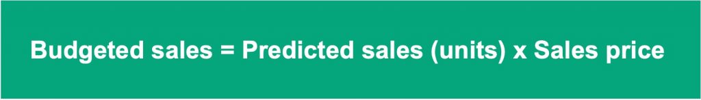 Budgeted sales = Predicted sales (units) x Sales price