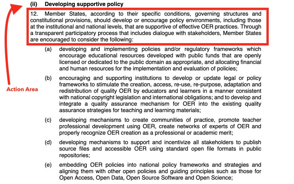Action Area 2: Supportive policy with box around the descriptive text