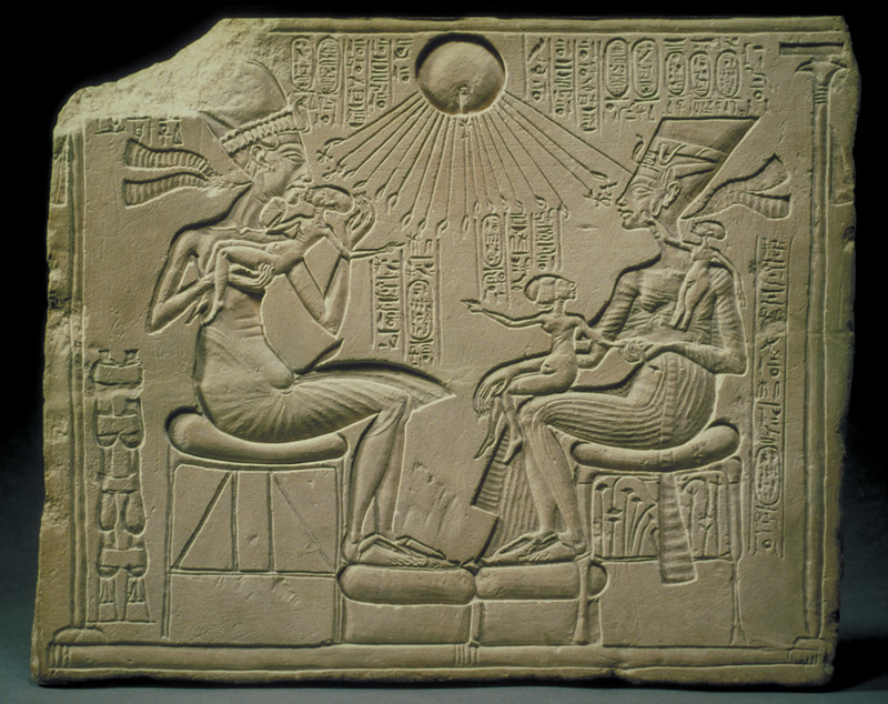 Relief of Akhenaten, Nefertiti, and the Royal Princesses blessed by the Aten