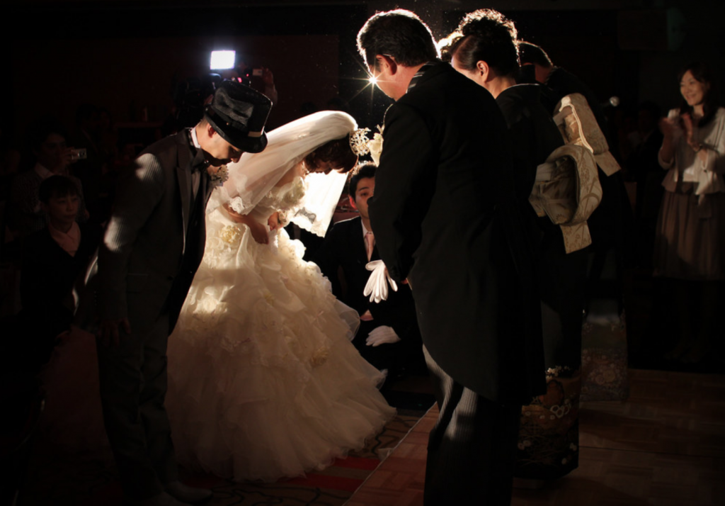 Wedding ceremony with bride and groom