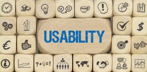 The word "usability" is pictured on a rubber stamp; other rubber stamps with a variety of icons are also pictured.